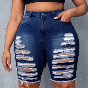 Distressed denim Bermuda shorts